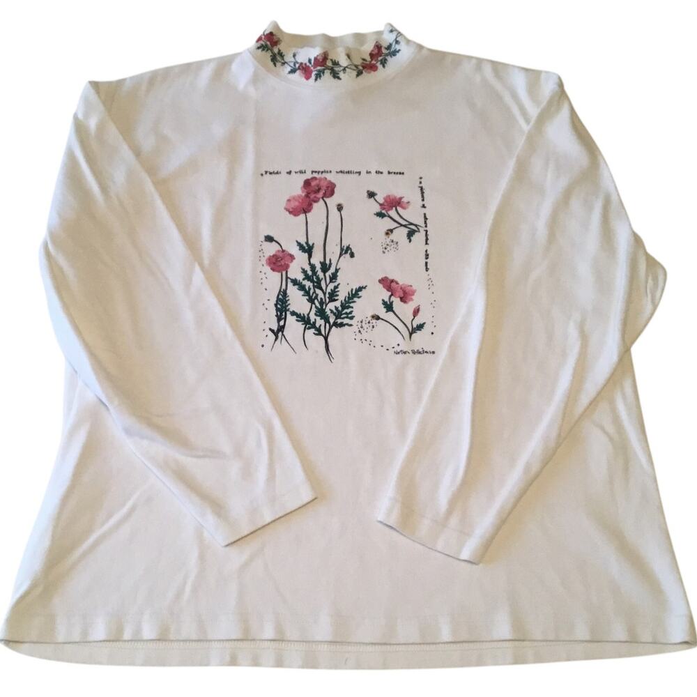 Northern Reflections Mock Turtleneck Floral Pink Poppies Long Sleeve XLarge